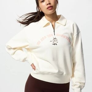Uniqlo Pop Mart The Monsters Labubu Cream Graphic Half-Zip Women Sweatshirt S
